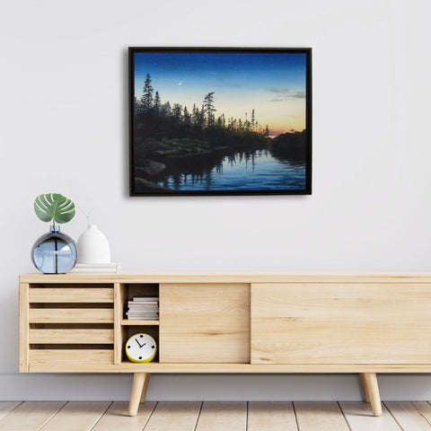 Superior Stillness, watercolour by Karen Richardson, in a living room setting