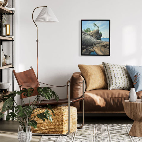 The Windy Shore, watercolour by Karen Richardson, shown in a living room setting