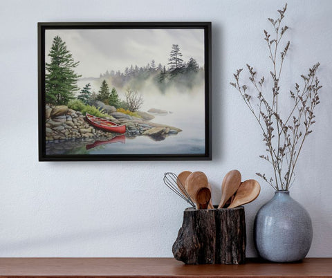 Mystic Shoreline by Karen Richardson in a rustic kitchen setting