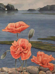 Poppies by the Sea, 12 x 9", watercolour on panel by Karen Richardson