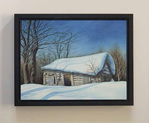 Cabin in the Snow, watercolour on panel, 9 x 12" (SOLD)