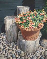 Petunias, Posts & Pebbles, watercolour on panel, 20" x 16" (SOLD)