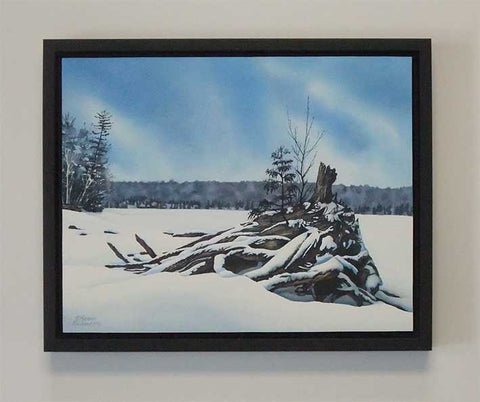 Winter on Lake Kashwakamak, watercolour on panel, 11 x 14" (SOLD)