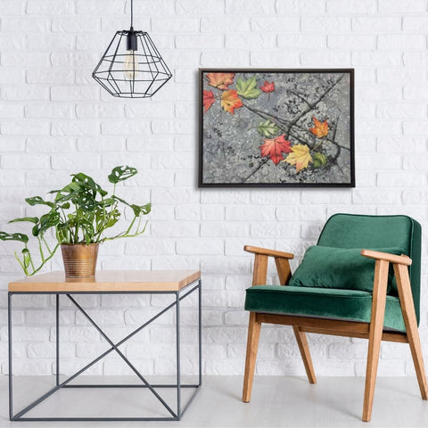 Leaves & Lichen, watercolour by Karen Richardson, shown in a living room