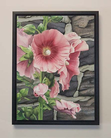 Hollyhock and Stone, watercolour by Karen Richardson