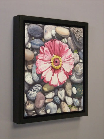 Zinnia on the Rocks, watercolour by Karen Richardson