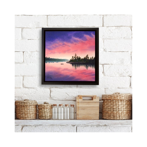 Time to Reflect, watercolour by Karen Richardson, shown above a shelf