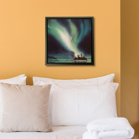 Dancing in the Dark, watercolour by Karen Richardson, in a bedroom setting