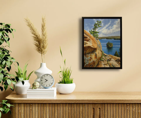 Killarney Dreamscape, painting by Karen Richardson, pictured in a home office setting.
