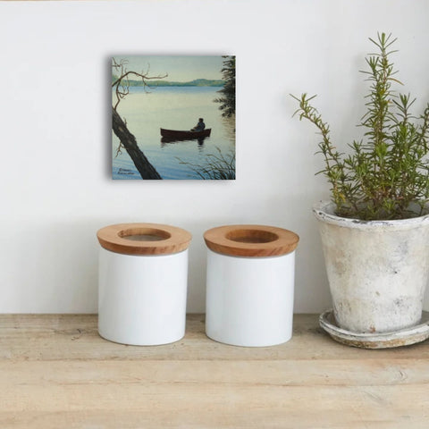 Floating in Silence, painting by Karen Richardson, viewed in a kitchen setting
