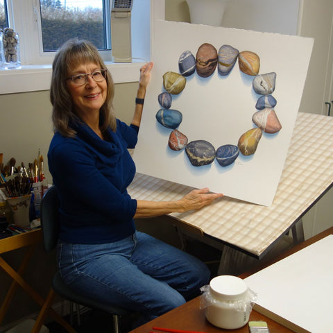 Karen Richardson with her watercolour We Are All Connected