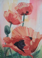 Poppies on Parade, 14 x 10", watercolour, matted (SOLD)