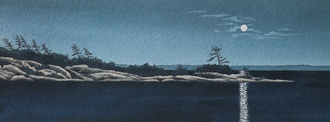 Midnight on Georgian Bay, 5 x 14" watercolour with mat (SOLD)