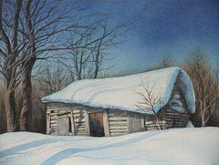 Cabin in the Snow, watercolour on panel, 9 x 12" (SOLD)