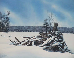 Winter on Lake Kashwakamak, watercolour on panel, 11 x 14" (SOLD)