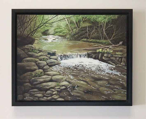 Woodland Waterfall, watercolour on panel, 11 x 14" (SOLD)