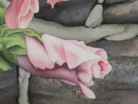Hollyhock and Stone (detail), watercolour by Karen Richardson